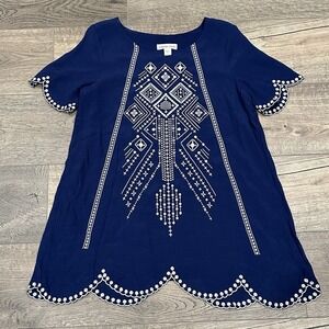 Coldwater Creek Women's Tunic Aztec Embroidered Boho Lightweight Flowy Small